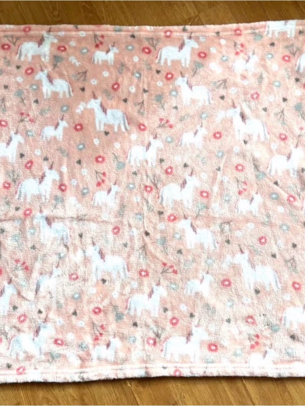 Peach Unicorn Print Plush Baby Blanket